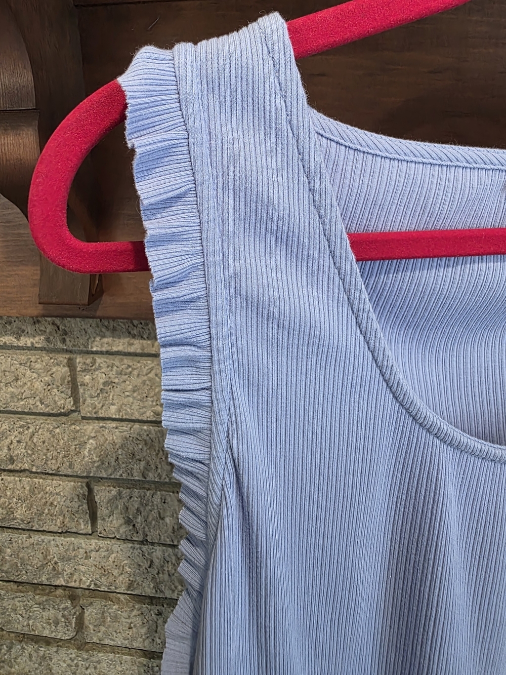 J. Crew Pale Blue Ruffled-Sleeve Ribbed Tank - Picture 4 of 6